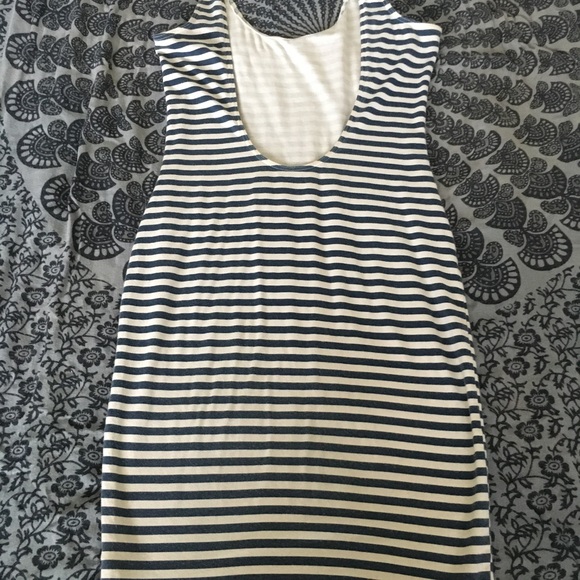 Navy and Cream striped dress. U back sleeveless. - Picture 2 of 2